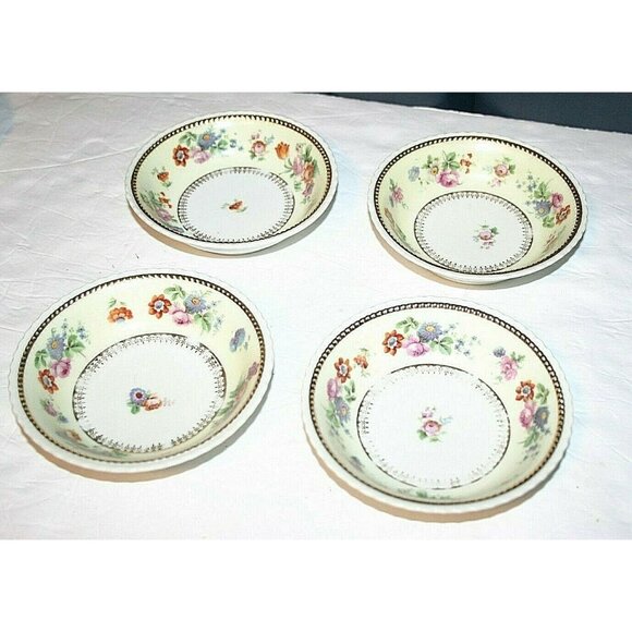 Koenigszelt Silesia Germany scalloped bowls set of 5 flower gold trim dish 5" - Picture 2 of 9